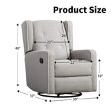 CANMOV Swivel Rocker Recliner Chair, Nursery Glider Chair, Nursery Rocking Chairs, Manual Reclining Chair, Grey CANMOV