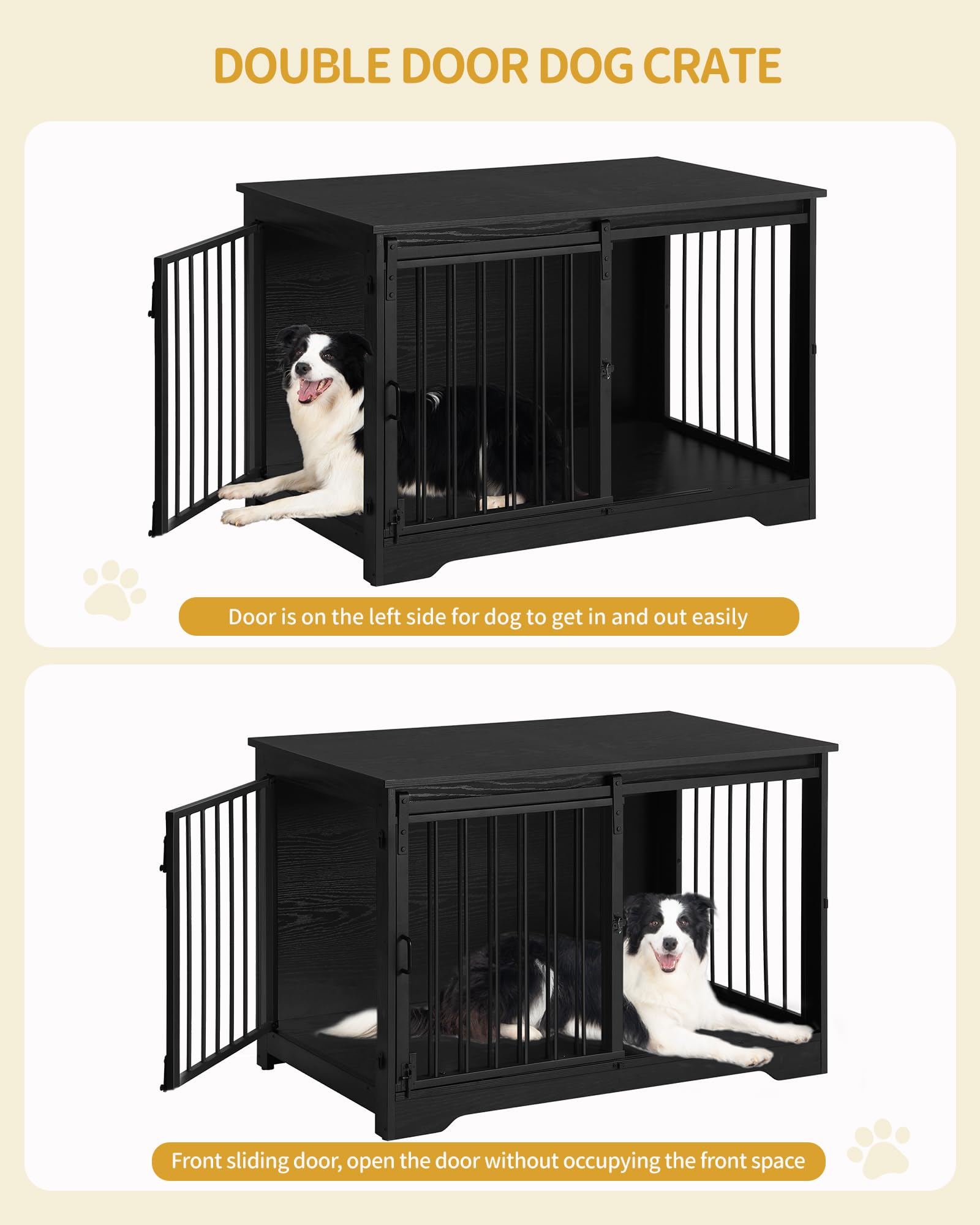 Hzuaneri Dog Crate Furniture, 39.4" Double Door Dog Crate with Barn Door, Dog Kennel Indoor, End Side Table Wooden Dog Crate for Small Medium Large Dog, Anti-Chew Anti-Escape, Black - WoodArtSupply