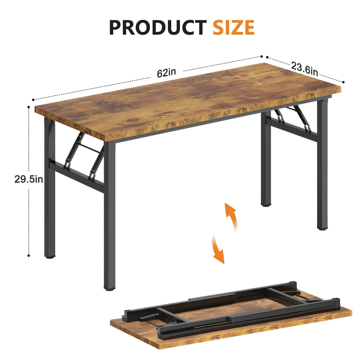 DlandHome Folding Table Computer Desk Workstation Table Conference Table Home Office Desk, Fully Assembled (62 Inches, Retro) DlandHome