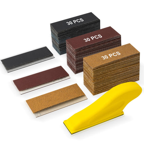 LVANJI 90PCS Premium Micro Detail Sander Kit, Updated 3-in-1 Mini Hand Sanding Block, 60-400 Grit Sandpaper for Wood Crafts, Tight Spaces, and DIY Polishing Projects lvanji
