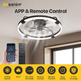 Ensenior 24'' Low Profile Ceiling Fans with Lights and Remote, Fandelier Ceiling Fan Flush Mount, APP Control, 6 Speed & 3000K-6500K Stepless Dimmable Small Ceiling Fan with Light for Bedroom - Black Ensenior