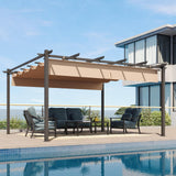 Aoxun 12x14 Outdoor Pergola, Patio Aluminum Pergola with Upgraded Retractable Canopy, Heavy Duty Metal Pergolas and Gazebos with Adjustable Sun Shade Cover for Modern Backyard, Deck, Garden Aoxun