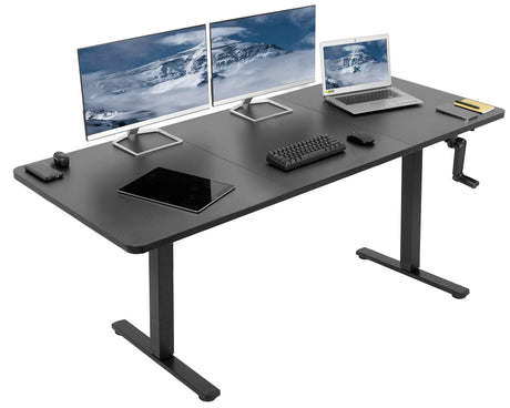 VIVO Manual Height Adjustable 71 x 30 inch Stand Up Desk, Black Table Top, Black Frame, Standing Workstation with Foldable Handle, DESK-KIT-MB7B VIVO
