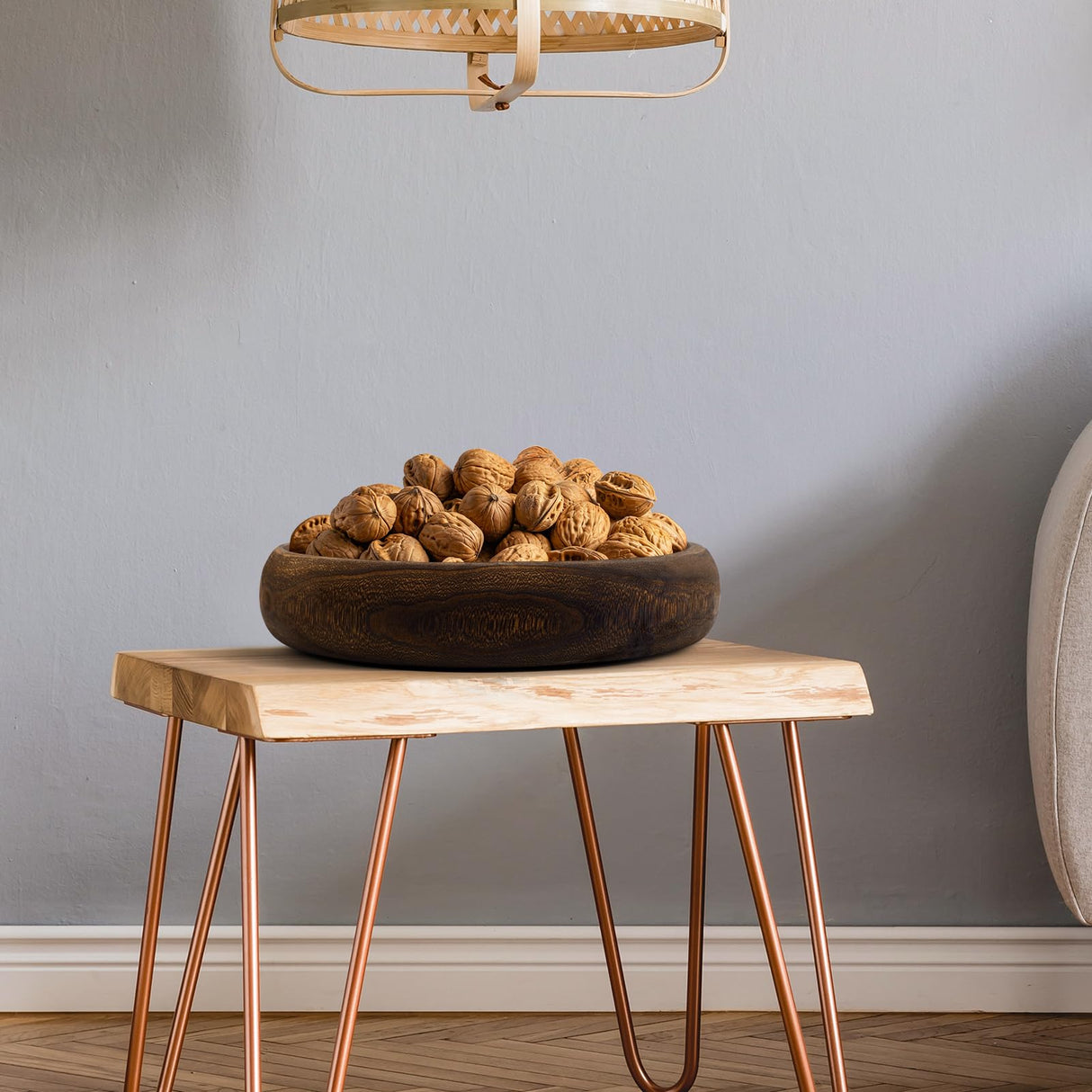 SAMGUYUE Wooden Bowls Round Decorative Paulownia Wood Centerpiece Bowls for Home Decor Blackened Fruit Bowl for Coffee Table Key Tray for Entryway Moss Holder (Black) SAMGUYUE