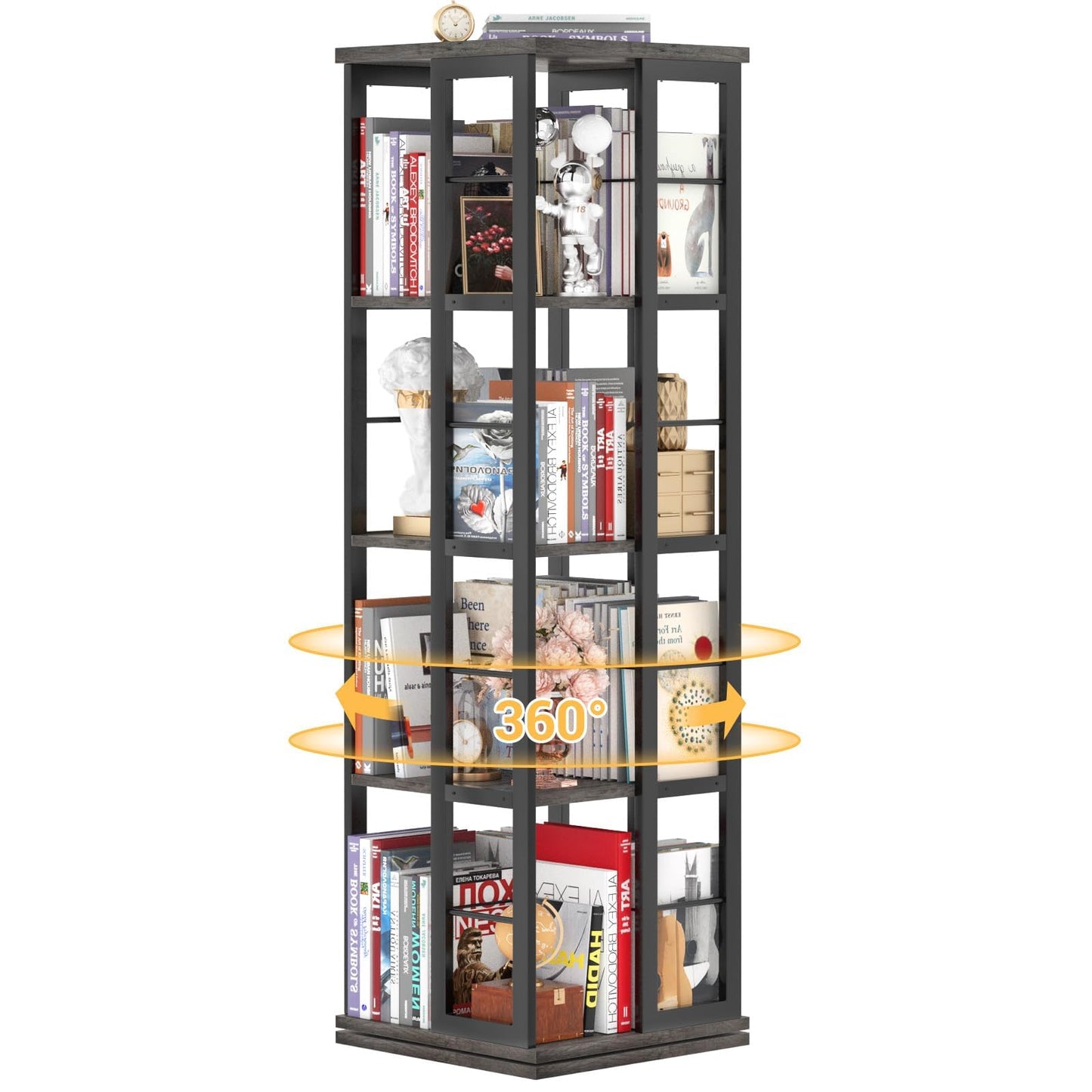 Aheaplus 360° Rotating Corner Bookshelf in Grey Oak - Stylish Space-Saving Bookcase for Small Areas - WoodArtSupply