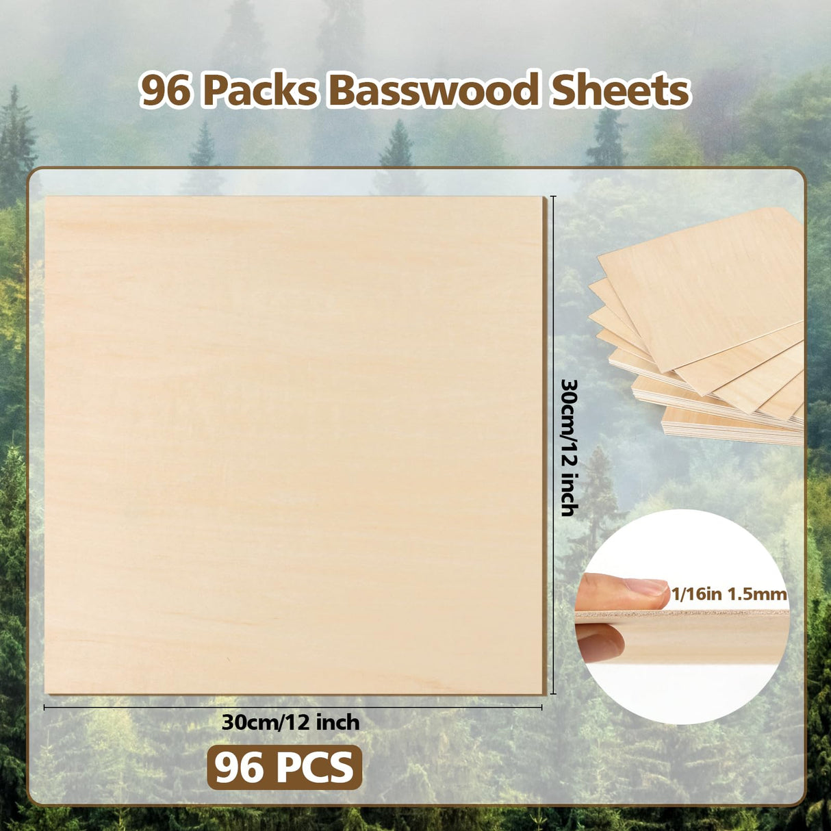 Adrattnay Basswood Sheets 1/16 x 12 x 12 inch - 1.5mm Basswood Sheets Plywood Sheets, 96Pcs Square Unfinished Wood Board for DIY Crafts, Laser Cutting, Wood Burning, Painting, Model Carving Adrattnay