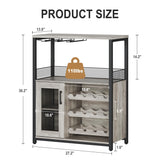 GarveeHome 3-Tier Wine Bar Cabinet with LED Lights, Detachable Wine Rack and Storage Space, Buffet Cabinet with Glass Holder and Mesh Door, for Kitchen, Living Room and Bar. Grey GarveeHome