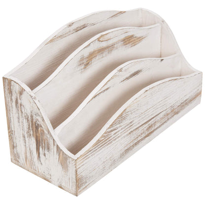 MyGift 3 Slot Shabby White Washed Solid Wood Home Countertop Mail Letter Holder, Wooden Office Desk Organizer, File Sorter, Bill Divider, Envelope Storage Bin - WoodArtSupply