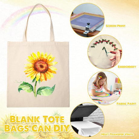 30 Pcs Blank Canvas Tote Bags Bulk with 1 Piece of PTFE Sheet for Iron on Heat Transfer DIY Sublimation Tote Bags Shopping Bag for Crafts Natural Cotton Tote Bags Kitchen Reusable Grocery Bags Saintrygo