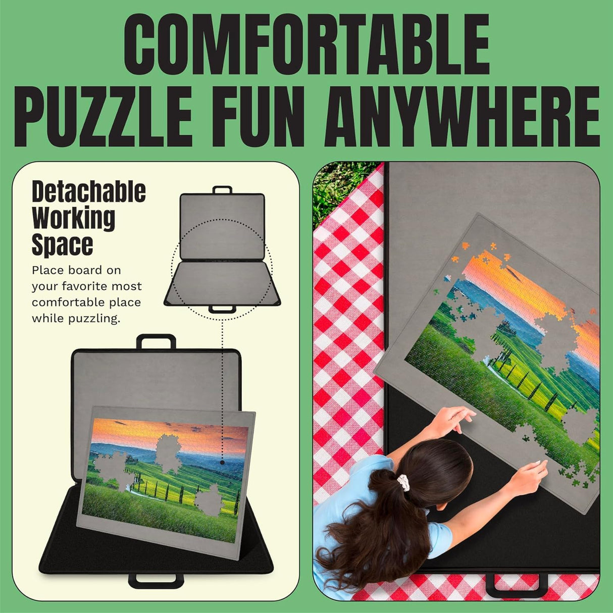 1500 Pieces Jigsaw Puzzle Caddy Board - Portable Jigsaw Puzzle Table Storage with 6 Puzzle Sorting Trays - 27”x 36” Porta-Puzzle Jigsaw Caddy with Non-Slip Surface for Adults & Kids - Puzzle Ready Puzzle Ready