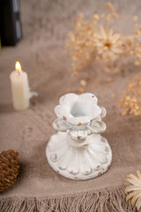 SOFE White Candle Stick Holder Vintage, Flower Candlestick Holder, 3 Inch Resin Taper Candle Holder Small, Short Rustic Candle Centerpieces for Tables, Wedding, Dining, Party SOFE