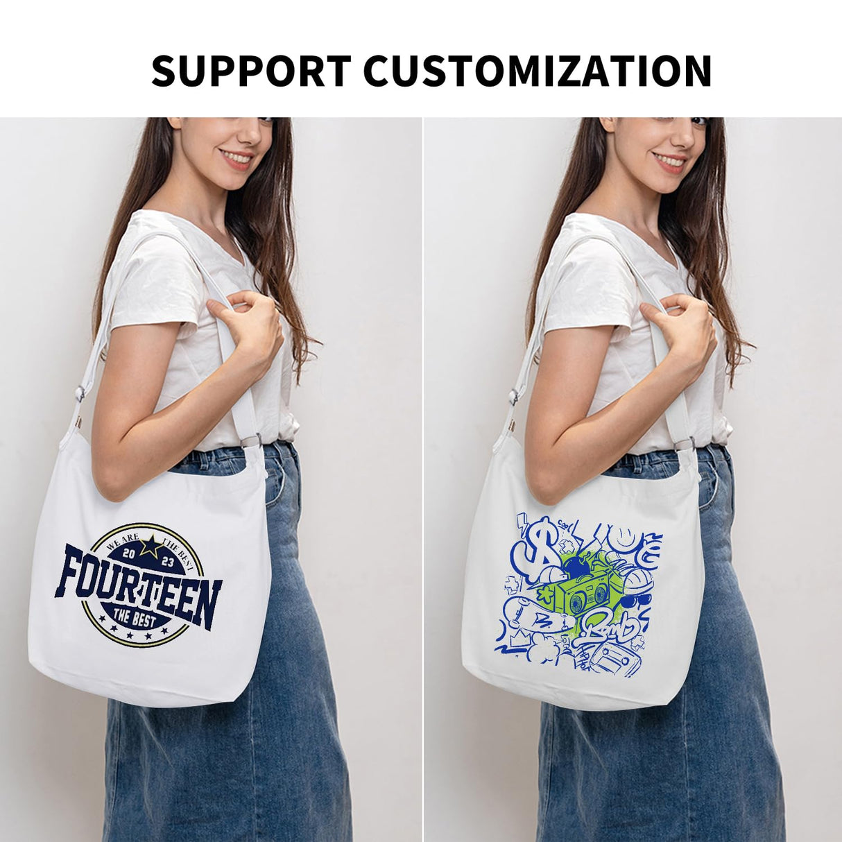 Draw blank White Women's blank large Size Canvas Crossbody Tote Handbags Shoulder Bag Hobo Casual Tote Diy/gifts/aesthetic/personalized Draw blank