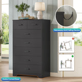 DICTAC Black Dresser for Bedroom with 7 Drawers, 55.7" Tall Dresser Chest of Drawers, Modern Large Wood Storage Dresser Organizer with Metal Handle, Vertical Dresser for Bedroom, Living Room, Nursery DICTAC