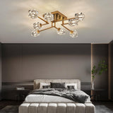 Qgiytp Vintage Gold Semi Flush Mount Ceiling Light 8-Light Glass Sputnik Chandeliers Mid Century Modern Crystal Ceiling Light Fixture for Living Room Dining Room Bedroom Kitchen Foyer Qgiytp