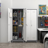 LUCYPAL Broom Closet Storage Cabinet with Locking Doors,65" H Metal Storage Cabinet with Shelves and Hanging Rod,Cleaning Tool Cabinet for Bathroom,Kitchen White&Grey LUCYPAL