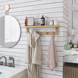 SMIBUY Coat Hooks with Shelf Wall-Mounted, 29.2 Inch Entryway Coat Rack for Wall, Bamboo Hanging Shelf with 5 Double Metal Hooks for Bathroom, Bedroom, Kitchen, Living Room, Mudroom (Natural) SMIBUY