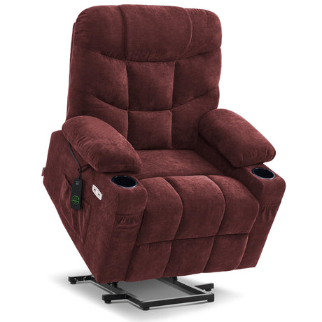 MCombo Power Lift Recliner Chair with Extended Footrest for Elderly People, Fabric 7287 (Burgundy, Medium) MCombo