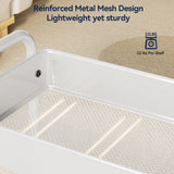 YASONIC Metal 3 Tier Rolling Cart - Heavy Duty Utility Cart with Lockable Wheels, Hanging Cups, Hooks, Mesh Rolling Storage Cart Craft Cart Organizer, Lightweight and Sturdy, White YASONIC