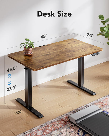HUANUO 48" x 24" Electric Standing Desk Adjustable Height, 4 Memory Height Settings, Headphone Hook, Cable Manager, Sit Stand Up Desk for Home Office & Computer Workstation, Vintage Brown HUANUO