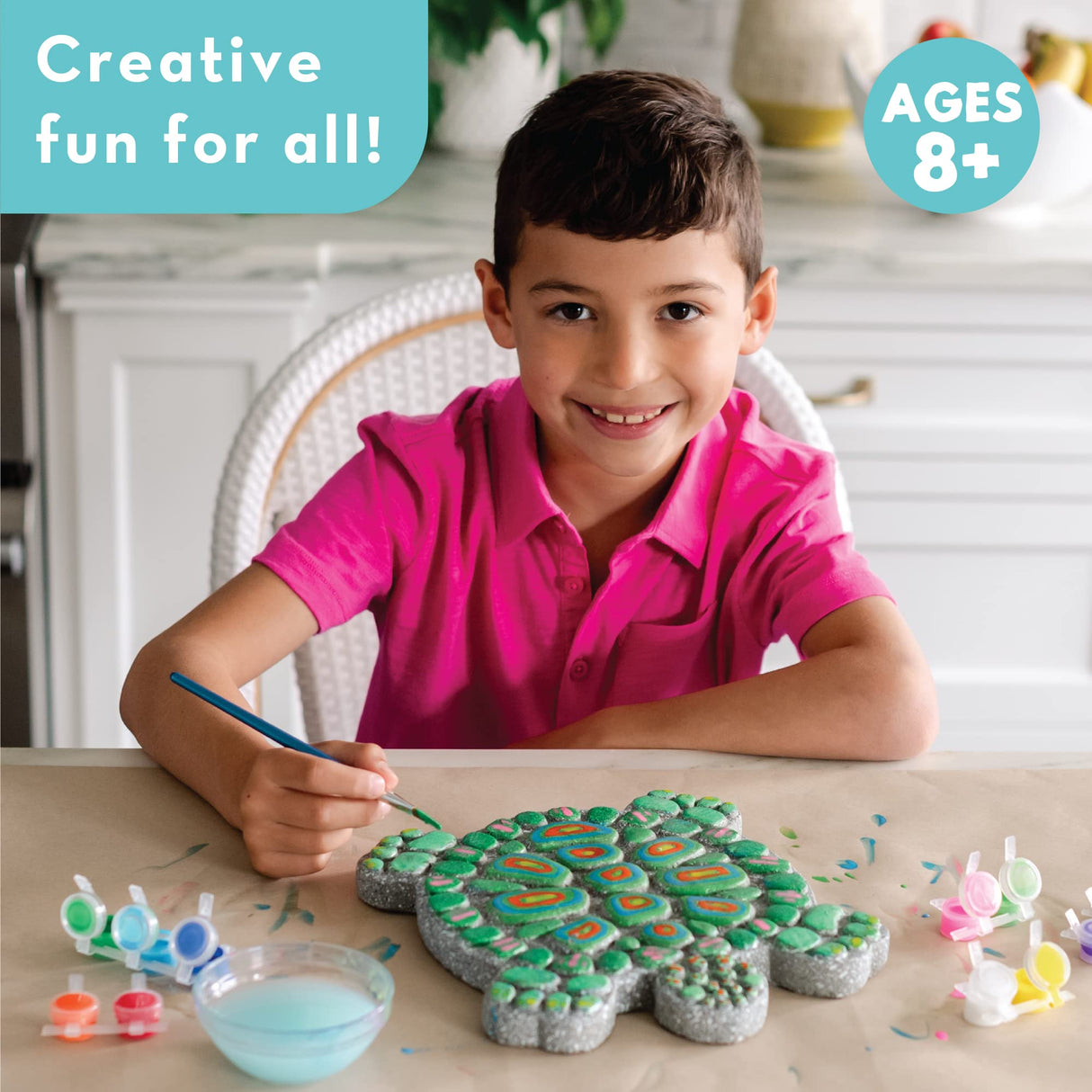 MindWare Turtle Stepping Stone Kit: Paint Your Own Stepping Stones for Kids Craft Kit Includes Paint, Brushes and Instructions MindWare