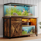 4ever2buy 55-75 Gallon Fish Tank Stand with Power Outlets, LED Light, Heavy Duty Aquarium Stand with Cabinet for Fish Tank Accessories Storage, for Turtle Tank, Reptile Terrarium, 1100LBS, Black 4ever2buy