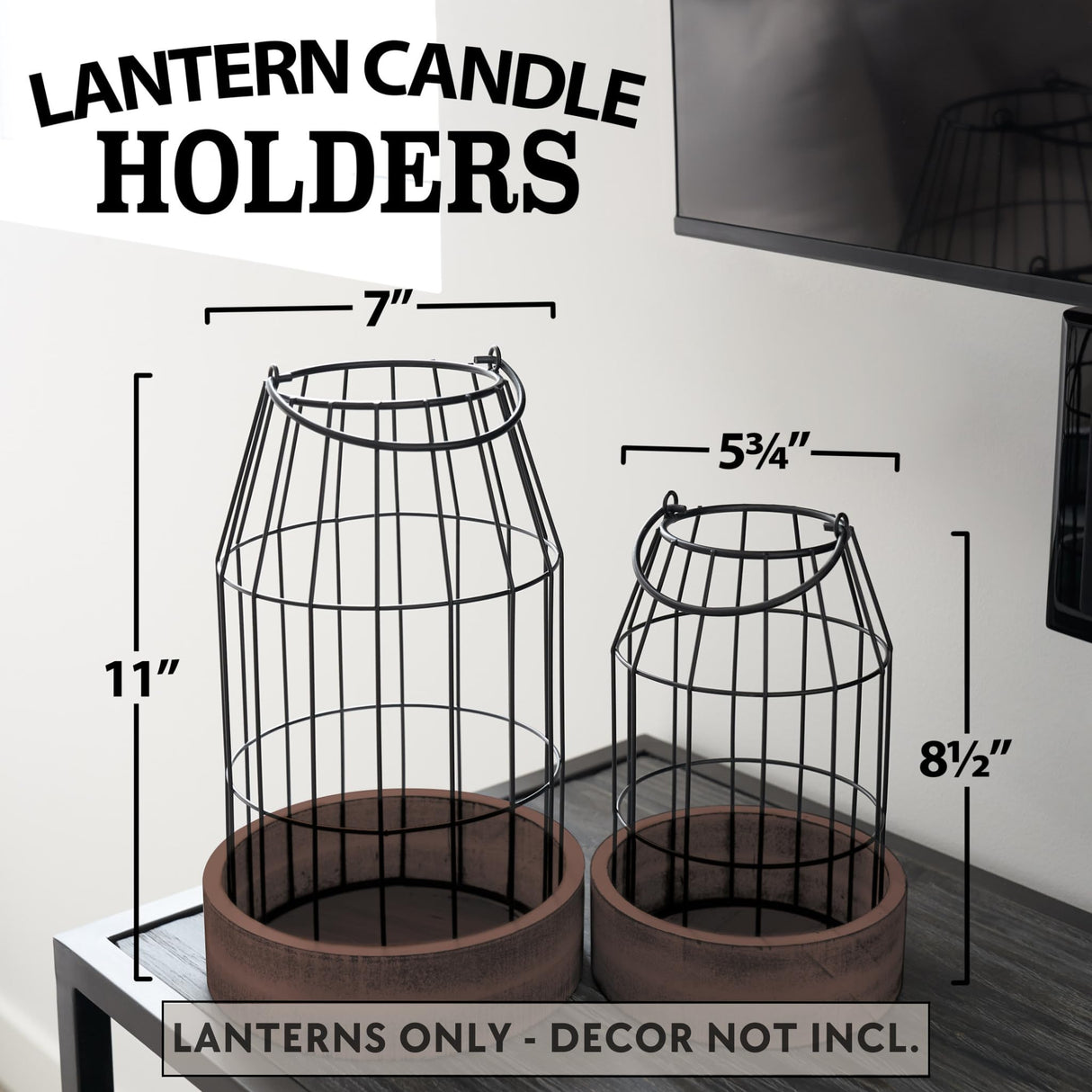 Rustic Farmhouse Lantern Decor Set of 2 - Stylish Decorative Lanterns for Your Living Room, Fireplace Mantle or Kitchen Dining Table - Modern Upscale Beauty for Your Entire Home KIBAGA