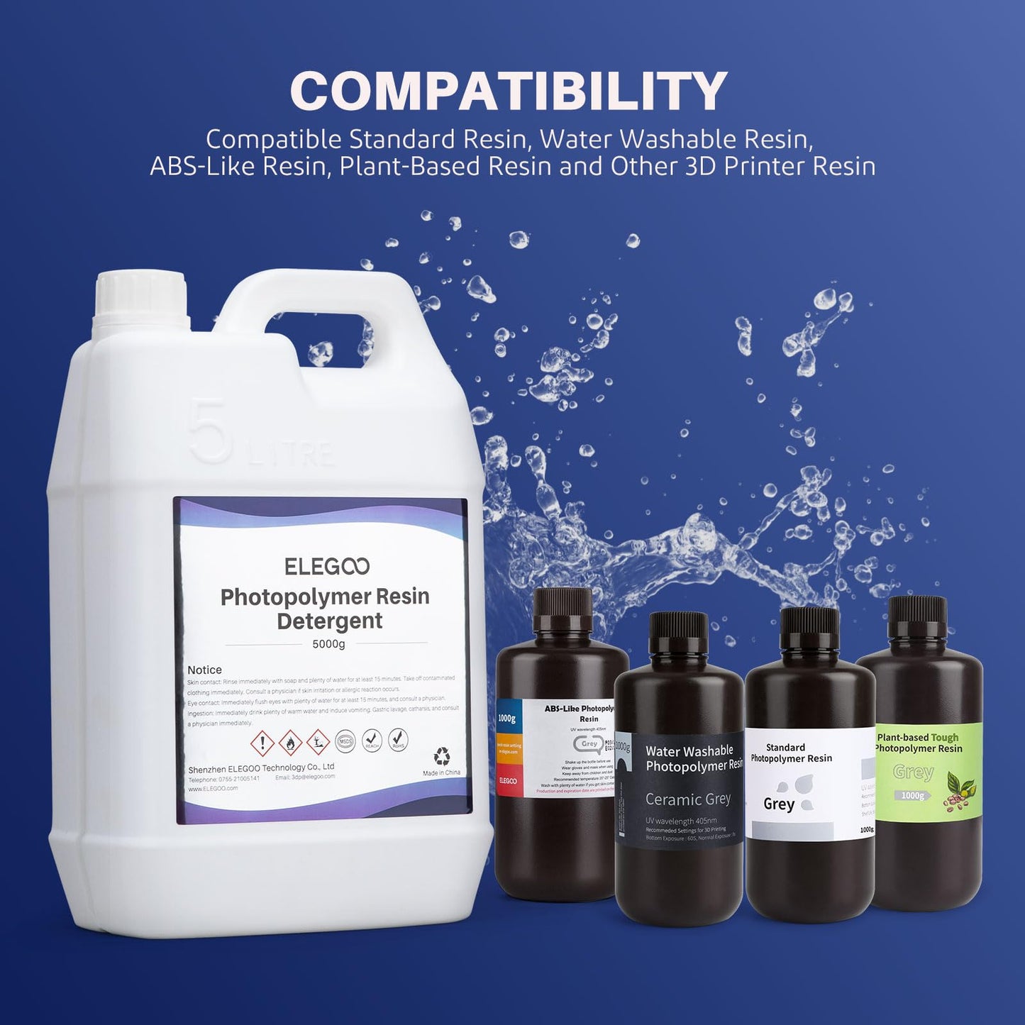 ELEGOO 5KG Photopolymer Resin Detergent, 3D Printer Resin Cleaner Compatible with Most 3D Printing Resins