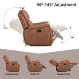 IOMOR Leather Recliner Chair, Manual Recliner Chair for Adults with Overstuffed Arms and Back, Single Sofa Recliner with Cup Holders for Living Room (1, Brown) IOMOR