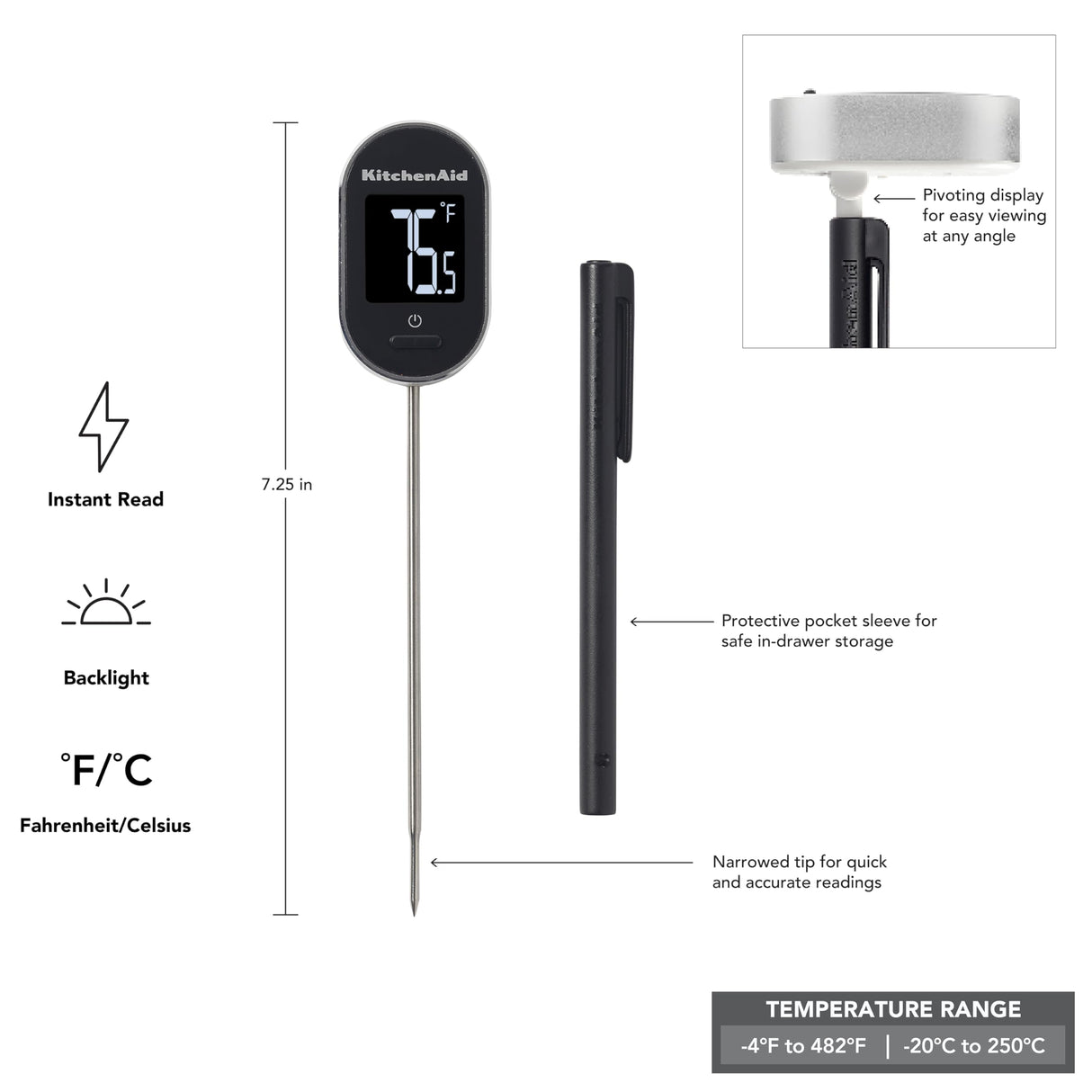 KitchenAid KQ904 Digital Instant Read Kitchen and Food Thermometer, Temperature Range: -40F to 482F, Black KitchenAid