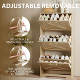 ROMMAK Shoe Cabinet for Entryway with 3 Flip Drawers, 3 Tier Freestanding, Slim Narrow Shoe Organizer Cabinet for Entryway, Hallway, Living Room (Natural Wood) ROMMAK