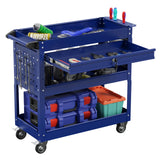 3-Tier Heavy Duty Utility Cart on Wheels, Rolling Tool Cart on Wheels with a Drawer, 350 Lbs Load Capacity Rolling Tool Storage Organizer for Garage, Warehouse and Repair Shop(Dark Blue) SGmory