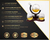 Verolux Whiskey Globe Decanter Set with 2 Glasses in Gift Box - Whiskey decanter for Liquor, Whiskey, Brandy, Gin, Rum, Tequila, Vodka, and Brandy - Home Bar Accessories for Men and Women Verolux