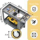 DWVO Utility Service Cart on Wheels, 550 lbs Capacity, 40 x 17 Inch Rolling Work Carts with Wheels, 2 Shelf Heavy Duty Plastic Cart Suitable for Warehouse, Garage, School & Office, Cleaning, Gray DWVO