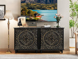 ARTPOWER Accent Cabinet with 2 Doors, Decorative Storage Cabinet with Carved Flower Pattern, Black Sideboard Buffet Cabinet, Wood Credenza with Storage for Entryway, Living Room, Kitchen, Dining Room ARTPOWER