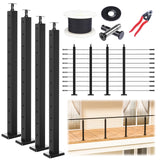 Muzata 15-20ft Complete Set 36" Cable Railing Post Kit Include 4Pack Black Posts PS01, 250ft Wire Rope, Swageless Cable Railing System DIY Kit (No Handrail) RWS1 BH4S Muzata