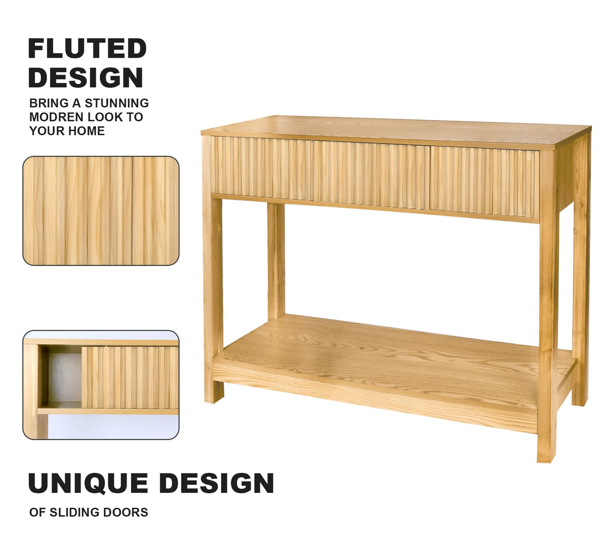 Long Console Table with Storage, Fluted Entryway Table, Slim Sofa Table Behind Couch Entry Table, Narrow Wood Hallway Table, Modern Living Room Couch Table, Black Foyer Entrance Table ZYBT