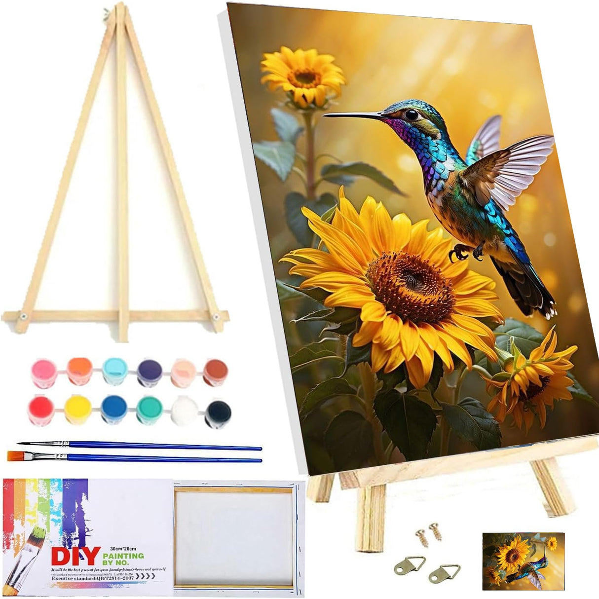 MXCFZX Flowers Paint by Numbers kit for Adults/Beginner (with Framed) - Hummingbird and Sunflower Small Easy Acrylic Paint by Number Kits on Advanced Canvas 12x16 in, Paint Crafts for Home Decor MXCFZX