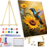 MXCFZX Flowers Paint by Numbers kit for Adults/Beginner (with Framed) - Hummingbird and Sunflower Small Easy Acrylic Paint by Number Kits on Advanced Canvas 12x16 in, Paint Crafts for Home Decor MXCFZX