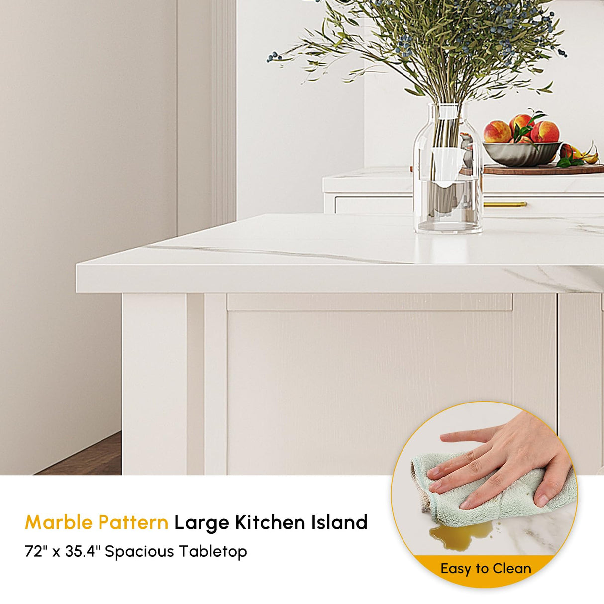 homary 72'' Kitchen Island with Seating Island Table with Wine Storage & 2 Drawers Marble Dining Table for 4 People homary