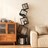 sugitek 5-Tier Skinny Bookshelf with Unique Geometric Design - Modern Metal Bookcase, Space-Saving Narrow Organizer for Living Room, Bedroom, Office, Corner - Black sugitek