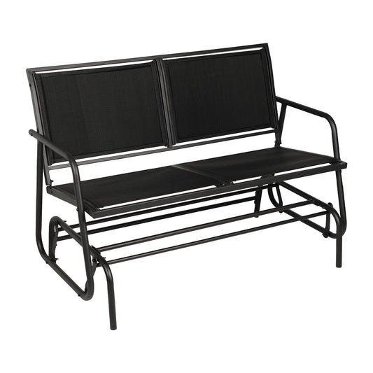 Crownland Textilene Outdoor Glider Chair – Stylish Two-Seat Loveseat for Patio, Lawn & Garden (Black)