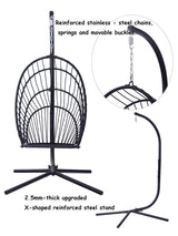 Topfuca Indoor/Outdoor Egg Hanging Chair with Stand - Patio Wicker Swing Hammock Chair. 350lbs Capacity, Cushioned. Ideal for Bedroom, Balcony, Porch, Garden. Versatile Swing Chair for All Spaces Topfuca