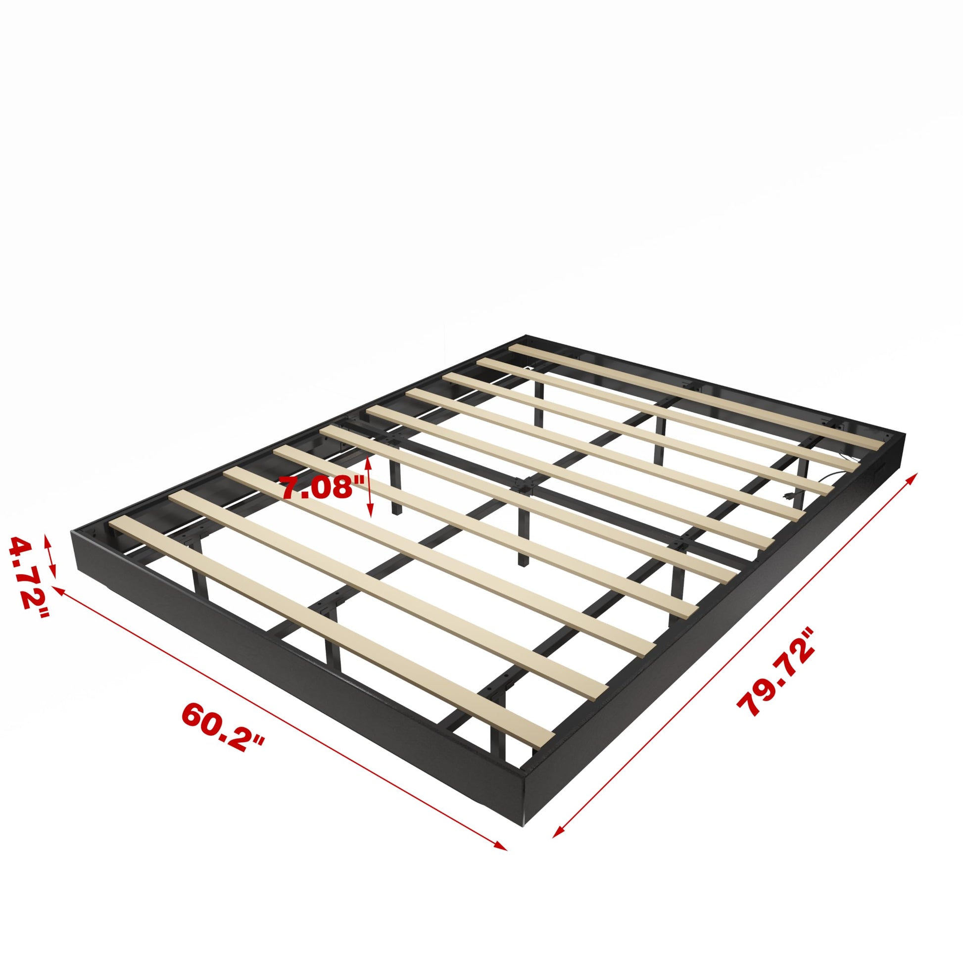 Muluflower Modern Floating Queen Bed Frame with LED Lights & Charging Station – No Box Spring Needed, Easy Assembly, Black - WoodArtSupply