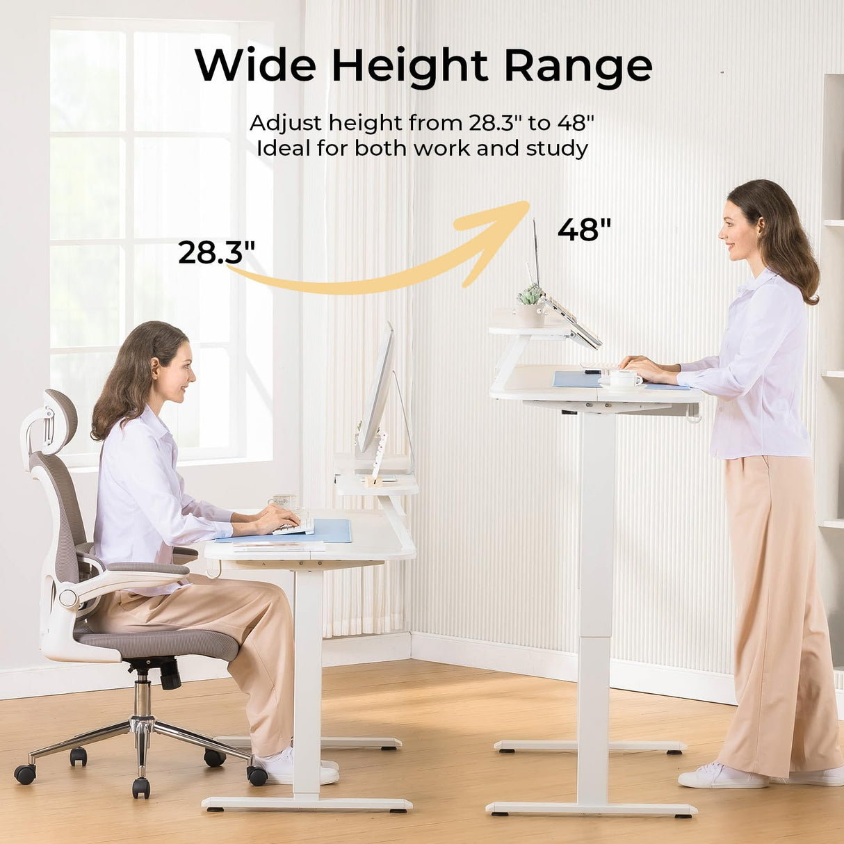 COMHOMA Electric Standing Desk with Drawers, 48 x 24'' Sit Stand up Desk with Monitor Stand, Laptop Stand, Height Adjustable Ergonomic Home Office Computer Desk with Memory Preset Controller COMHOMA