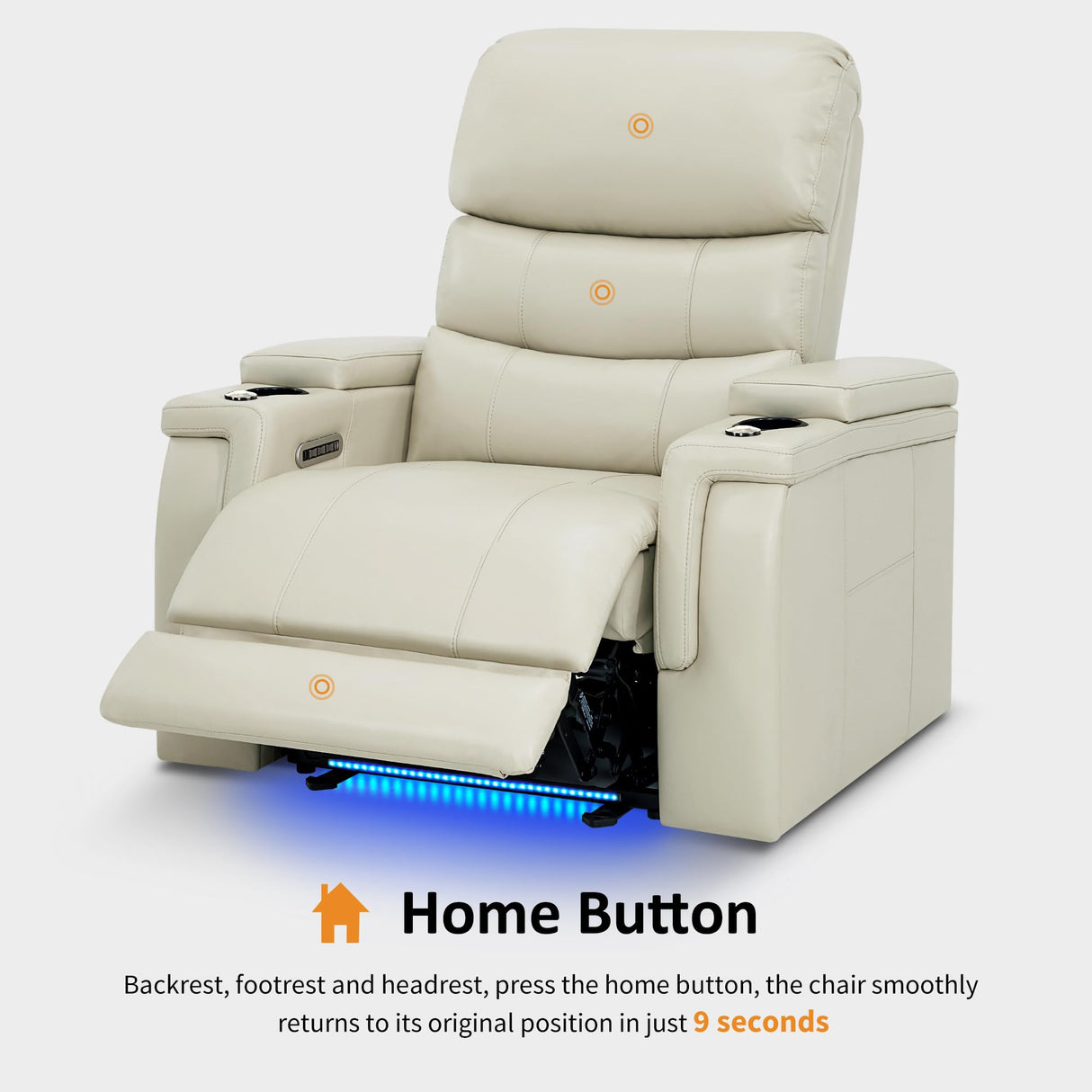 MCombo Triple Motors Power Recliner Chair with Power Headrest & Lumbar Support for Living Room, Home Theater Seating with Armrest Storage, Tray Table and Dual Charging Ports HTS708 (Beige) MCombo