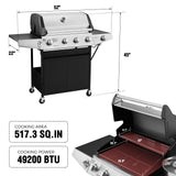 Lyromix Large Propane Grill with 4-Burners and Side Burner, Outdoor Gas BBQ Grill with Porcelain-Enameled Cast Iron Grates, 517 SQ.in. Cooking Area, 49200 BTU Lyromix