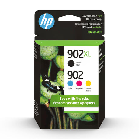 HP Original 902 Cyan, Magenta, Yellow / 902XL Black Ink Cartridges (4-Pack) | Works OfficeJet 6950, 6960 Series OfficeJet Pro 6960, 6970 Series | Eligible for Instant Ink | T0A39AN HP
