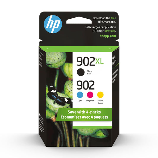 HP Original 902 Cyan, Magenta, Yellow / 902XL Black Ink Cartridges (4-Pack) | Works OfficeJet 6950, 6960 Series OfficeJet Pro 6960, 6970 Series | Eligible for Instant Ink | T0A39AN