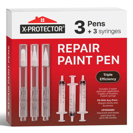 X-Protector Touch Up Paint Pen Kit - 3 Paint Pens with 3 Types of Brushes - Premium Paint Pen for Touch Ups - Fillable Touch Up Paint Pens for Walls, Furniture, and Other Touch Up Works! X-Protector