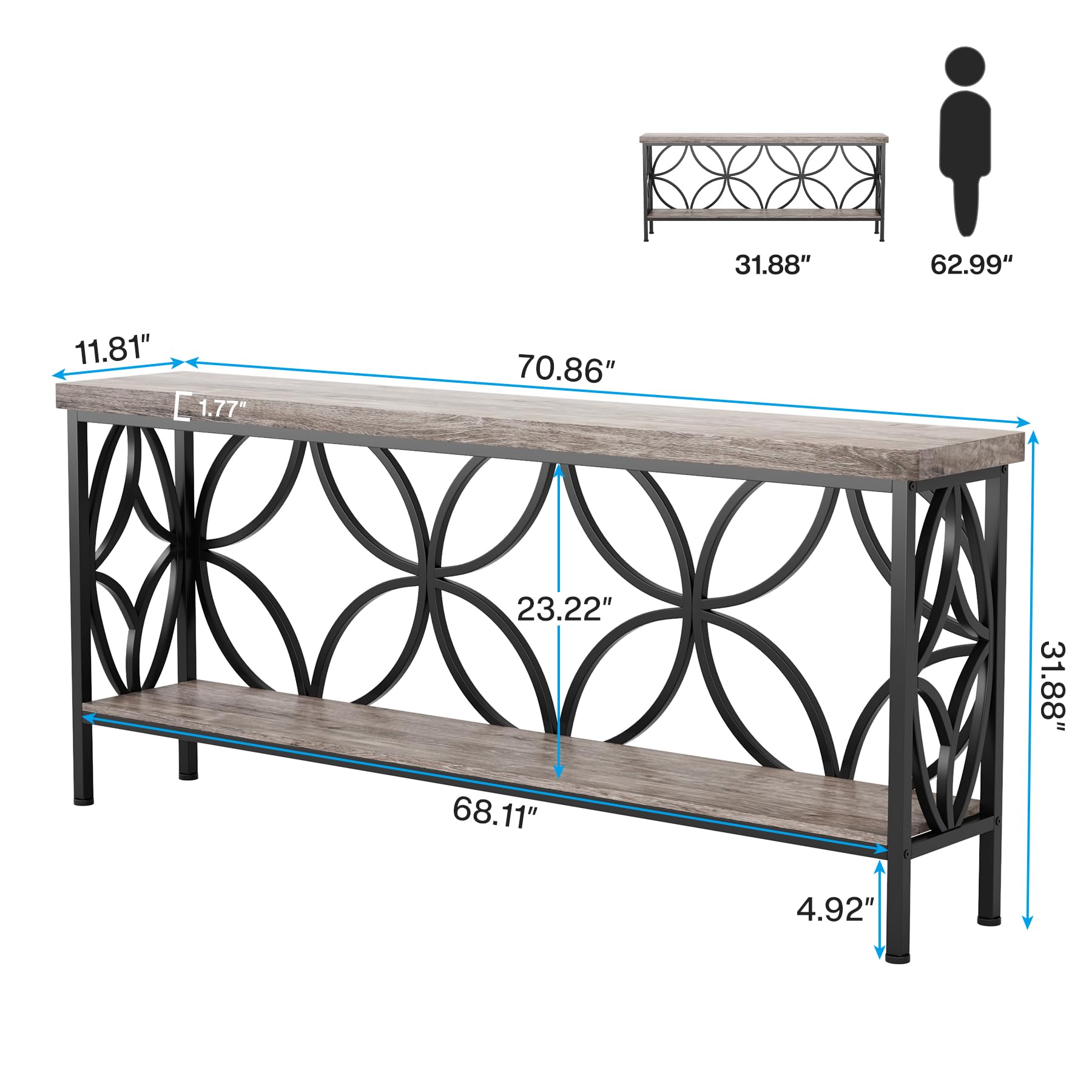 Tribesigns 70.9-Inch Narrow Sofa Table, Industrial Long Sofa Table Behind Couch, Entry Console Table with Storage for Entryway, Living Room, Foyer, Unique Design, Vintage Grey - WoodArtSupply